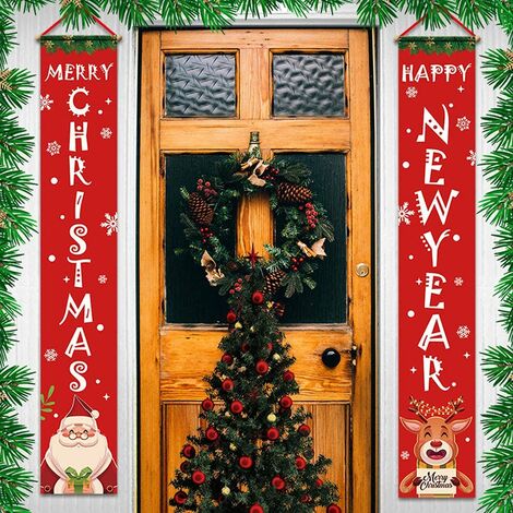 cunz Pancarta navideña de bienvenida y feliz Navidad Rojo Letrero Colgante de Puerta de Navidad Decoraciones de Pareado para Porche de Casa Al Aire Libre 
