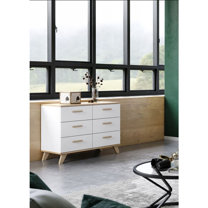 Buffet Moderne 120x40x77,5 Cm - Avec 2 Portes, 2 Compartiments Ouverts Et Table En Métal Et En Verre - Blanc | Leroy Merlin