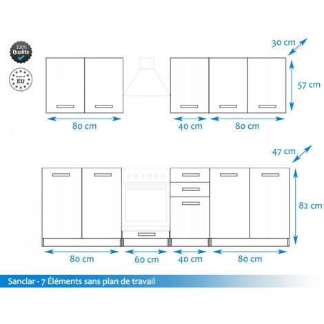 Cuisine Sanclar 7 éléments - blanc blanc laqué - 2m60 four encastrable