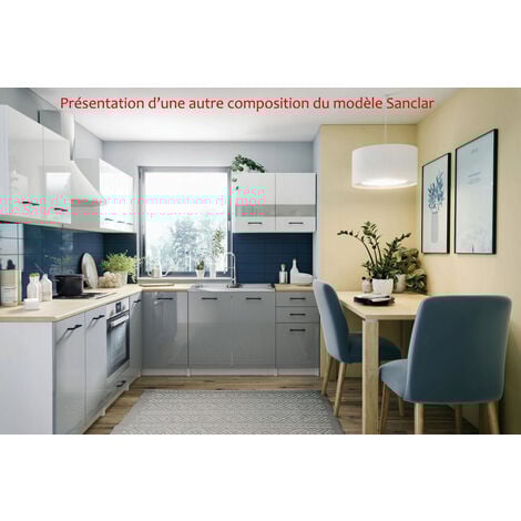 Cuisine Sanclar 7 éléments - blanc blanc laqué - 2m60 four encastrable