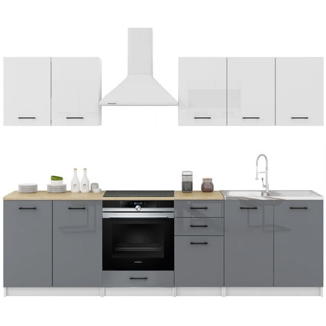 Cuisine Sanclar 7 éléments - haut blanc bas gris laqué - 2m60 four encastrable (1/3)