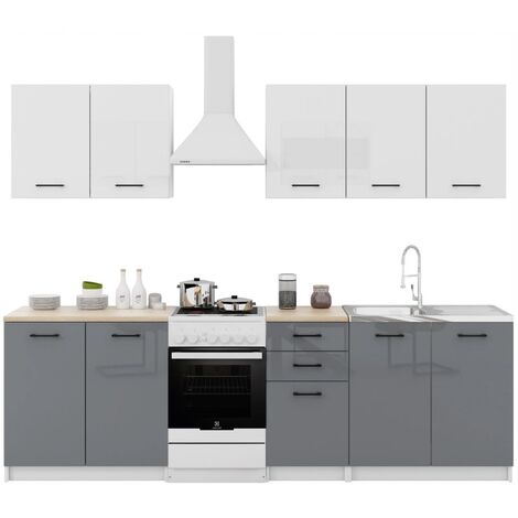 Dusine – Cuisine complète Sanclar 6 éléments – Haut blanc brillant 57cm – Bas gris laqué 82cm – Largeur totale 2m – Fabrication européenne (1/3)