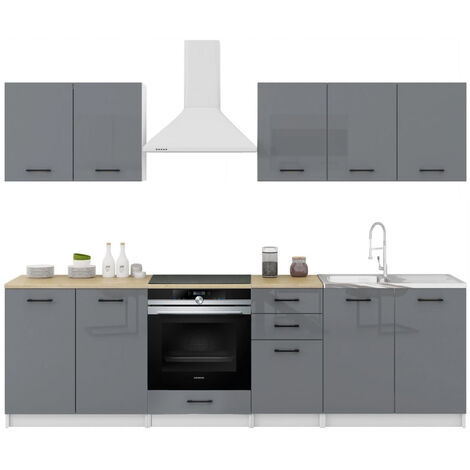 Dusine – Cuisine complète 7 éléments – Gris laqué – Longueur 2m60 – Éléments individuels pour agencement flexible – Fabrication européenne (1/3)