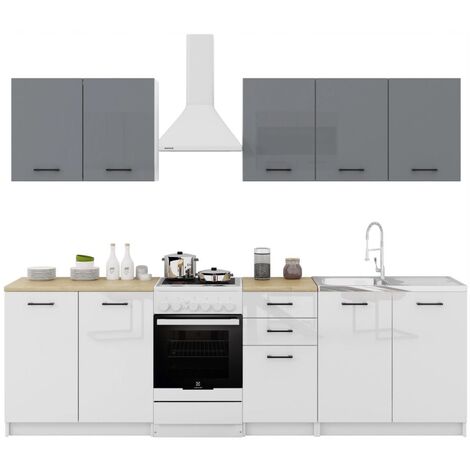 Dusine – Cuisine complète 6 éléments – Longueur 2m – Finition laquée gris et blanc – Matériaux mélaminé et MDF certifié FSC (1/3)
