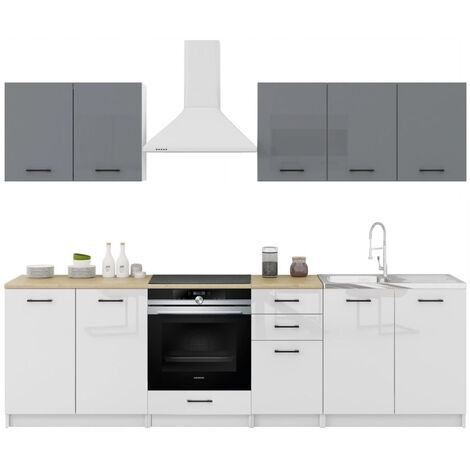 Cuisine Sanclar 7 éléments - haut gris bas blanc laqué - 2m60 four encastrable (1/3)