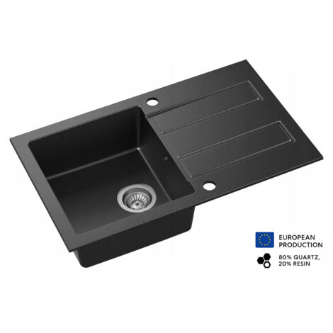 Evier rectangulaire COSTE NOIR en granit premium - 1 Bac avec égouttoir et vidage inclus (1/5)