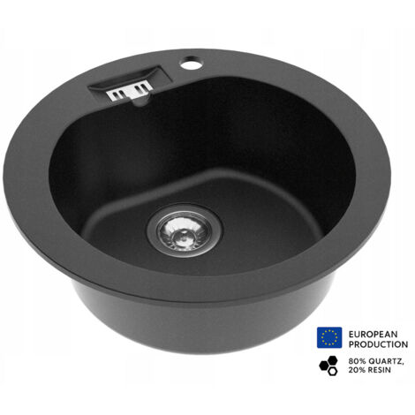 Evier rond NALIBOU NOIR en granit premium - 1 Bac sans égouttoir et vidage inclus (1/5)
