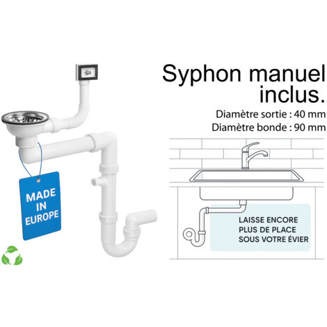 EVIER D'ANGLE EN GRANIT 90 X 50 CM LAVABO CUISINE 1,5 BAC + SIPHON