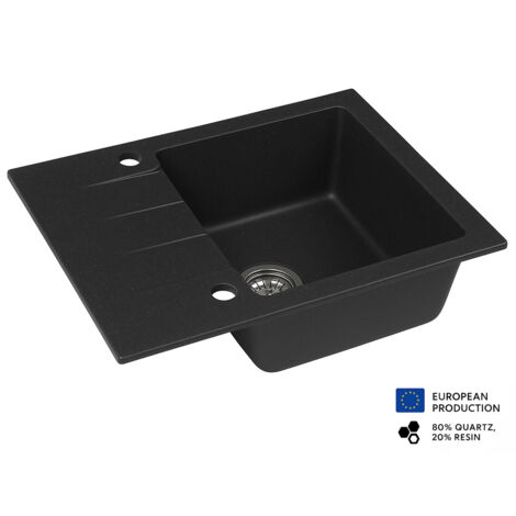 Evier rectangulaire RIVE NOIR en granit premium - 1 Bac avec égouttoir et vidage inclus (1/5)