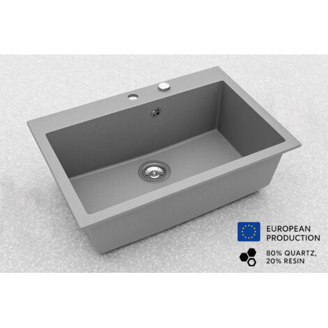 Grand évier ASOIZE GRIS en granit premium - 1 Bac sans égouttoir et vidage inclus (1/5)