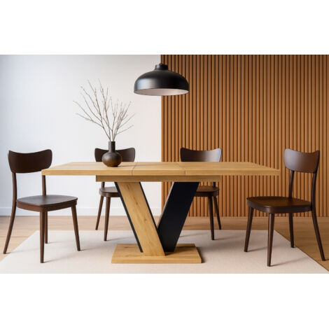 Table à manger ronde extensible en bois 4 à 8 personnes - 120/200 cm