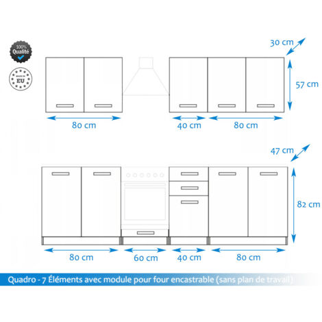 Cuisine complète Quadro blanc 260 cm avec 7 éléments de rangements