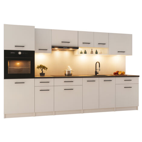 Cuisine complète VIKI BLANC MAT 300 cm avec colonne four 9 éléments 18 mm