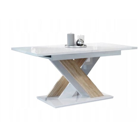 TABLE A MANGER EXTENSIBLE BRUCE - BOIS CHENE et BLANC LAQUE 140-180