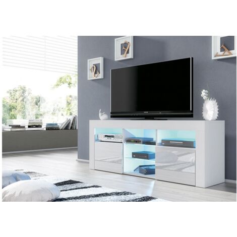 Meuble TV 197,5cm avec Éclairage LED 7 Couleurs et Étagères en Verre. 2 Meuble TV 197,5cm avec Éclairage LED 7 Couleurs et Étagères en Verre. 2