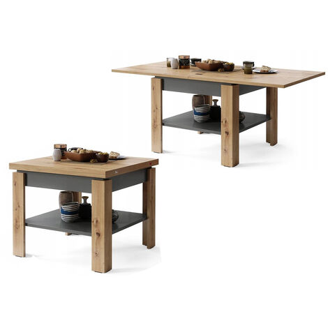 Dusine – Table basse extensible 65-130 cm en mélaminé et MDF – Design cosy pour petits espaces – Fabrication européenne conforme CE (1/4)