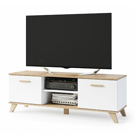 Dusine – Meuble TV scandinave 150 cm sur pieds – Mélaminé FSC – Largeur 40 cm – Hauteur 52 cm – Fabrication européenne (1/3)