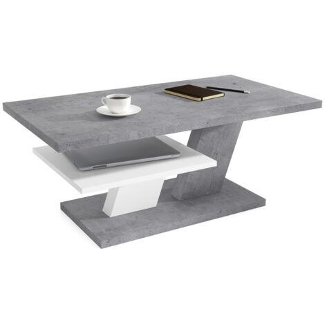 Dusine – Table basse béton 110 cm – Étagère blanche – Design moderne – Dimensions 110x60x45 cm – Facile à nettoyer et à monter (1/3)