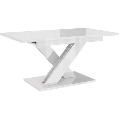 Dusine – Table à manger extensible rectangulaire blanche laquée 140-180 cm – Mélaminé certifié FSC – Rangement intégré pour rallonge – Fabrication européenne