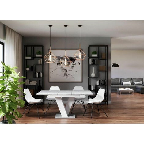 TABLE A MANGER EXTENSIBLE MASSI - BETON ET BLANC 120 - 160 CM