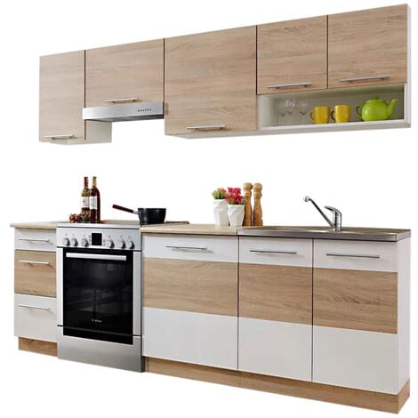 Cuisine LAX finition BOIS et blanc mat 7 éléments 240 cm