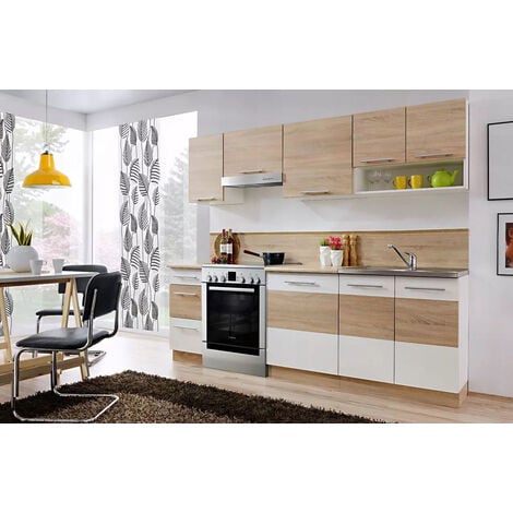 Cuisine LAX finition BOIS et blanc mat 7 éléments 240 cm