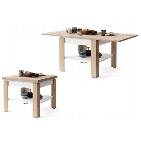 Dusine – Table basse extensible 65-130 cm – Mélaminé blanc – Hauteur 53-55 cm – Design moderne pour salons (1/4)