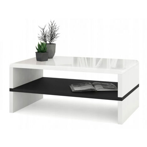 Dusine – Table basse fixe 100 cm – Plateau laqué blanc – Tablette noir mat pour rangement – Dimensions 100x60x43 cm – Design contemporain (1/4)