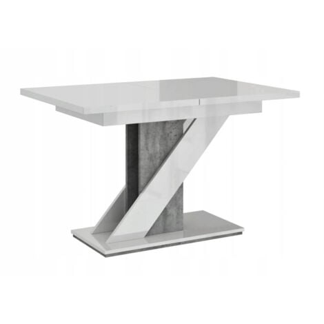 TABLE A MANGER EXTENSIBLE EVAN - BLANC LAQUE ET BETON 120 - 160 CM