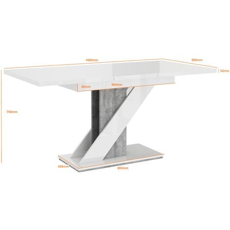 TABLE A MANGER EXTENSIBLE EVAN - BLANC LAQUE ET BETON 120 - 160 CM