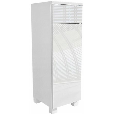 Dusine – Meuble de salle de bain 30 cm – Blanc laqué – Hauteur 77/82 cm – Mélaminé et MDF certifié FSC – Système d'ouverture sans poignées
