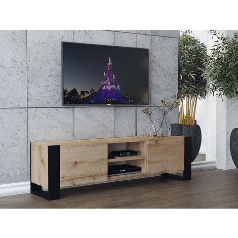 MEUBLE TV 160 CM LOVY CHÊNE AVEC PIEDS NOIR - STYLE INDUSTRIEL