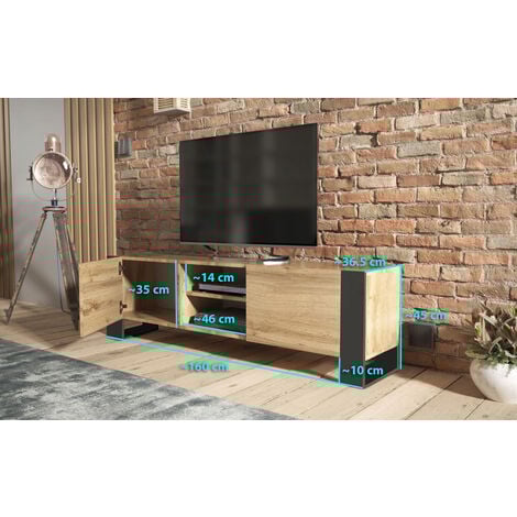 MEUBLE TV 160 CM LOVY CHÊNE AVEC PIEDS NOIR - STYLE INDUSTRIEL