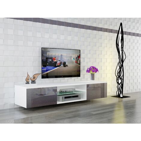 Meuble TV Blanc Laqué Design Led Bleu - 160 cm