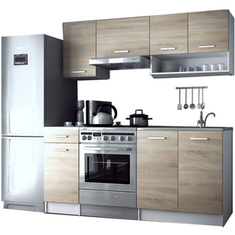 Cuisine complete Viki bois chene vif 180 cm 5 elements 18 mm