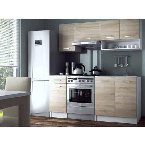 Cuisine complete Viki bois chene vif 180 cm 5 elements 18 mm