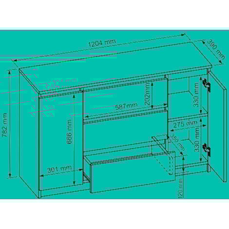 BEA BUFFET 120 CM GRIS ANTHRACITE ET BOIS SCIÉ AVEC 3 TIROIRS