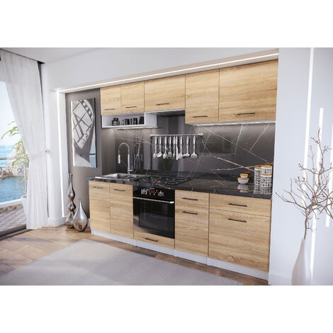 Cuisine Viki bois chêne vif 8 éléments 240 cm 18 mm