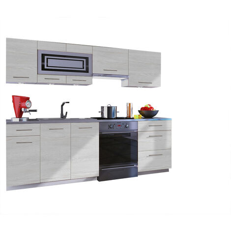 Cuisine GIOVANNA 7 éléments - bois blanchi 2m40 - grand casserolier (1/2)