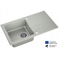 Evier rectangulaire LABOUNE GRIS en granit premium - 1 Bac avec égouttoir et vidage inclus
