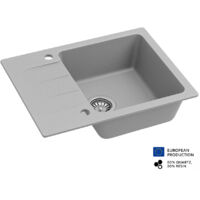 Evier rectangulaire RIVE GRIS en granit premium - 1 Bac avec égouttoir et vidage inclus