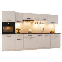 Cuisine complète VIKI BLANC MAT 300 cm avec colonne four 9 éléments 18 mm
