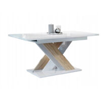 Dusine – Table à manger extensible 140-180 cm – Bois chêne et blanc laqué – Rangement intégré pour rallonge – Fabrication européenne
