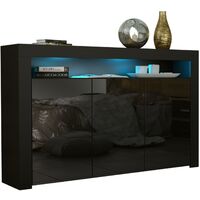 Dusine – Buffet Jive 145 cm – Portes laquées noires – Éclairage LED – Panneaux mélaminés 18 mm – Dimensions 145x35x92 cm