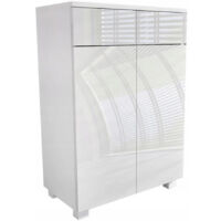 Dusine – Meuble bas de salle de bain 60 cm en mélaminé blanc laqué – Fixation murale ou sur pieds – Dimensions 60x34x77/82 cm – Fabrication européenne