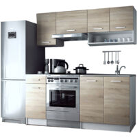 Cuisine complete Viki bois chêne vif 180 cm 5 elements 18 mm
