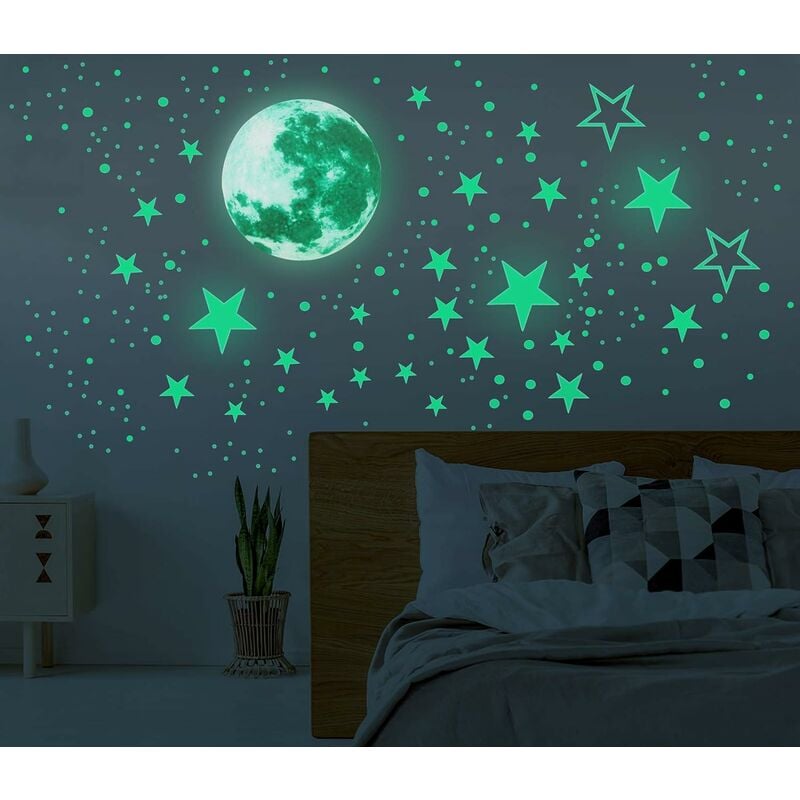 Pegatinas de pared con luna y estrellas que brillan en la oscuridad, 437 piezas de decoración adhesiva para la habitación, pegatinas artísticas para el techo para el cielo estrellado por la noche, pegatinas de pared extraíbles, ideal para la habitación de los niños