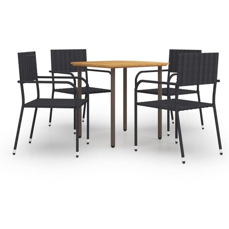 Set de muebles de comedor de jardín 5 piezas de ratán negro