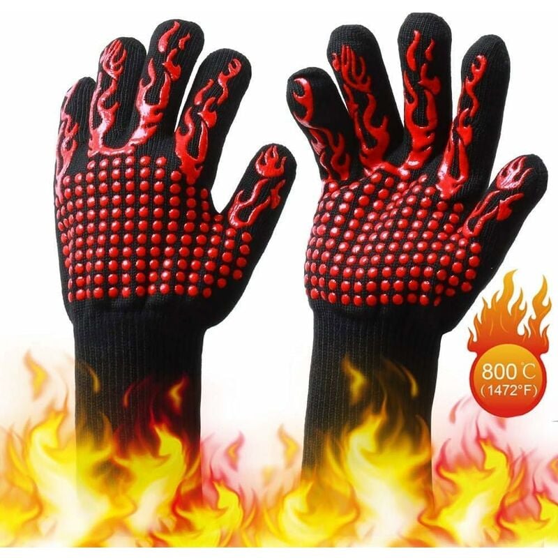 Guantes Barbacoa, Cocina Resistentes al Calor 800ºC, Silicona Antideslizante Guantes Barbacoa, Microondas, Chimenea, Cocinar, Hornear, Hornear, Pastelería Superficies Calientes