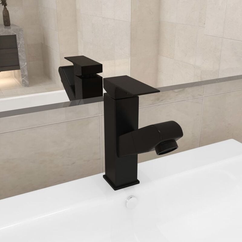 Grifo de lavabo de baño con función extraíble negro 157x172 mm